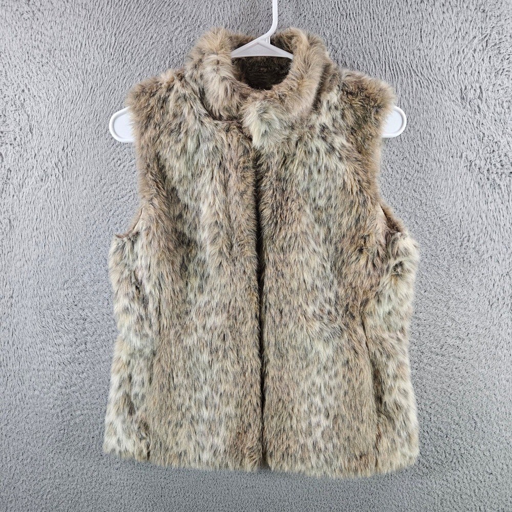 Banana Republic‎ Womens Faux Fur Vest Tan Brown Animal Print XS